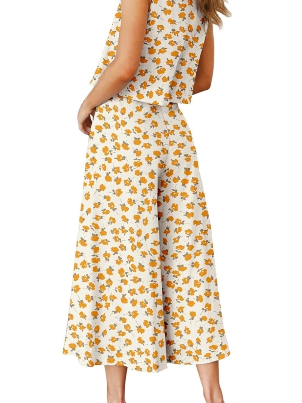 Two Piece  Set Suit Top Pants Jumpsuit Wide Leg Crop Floral Comfy Dressy  XL /16 - Picture 3 of 4